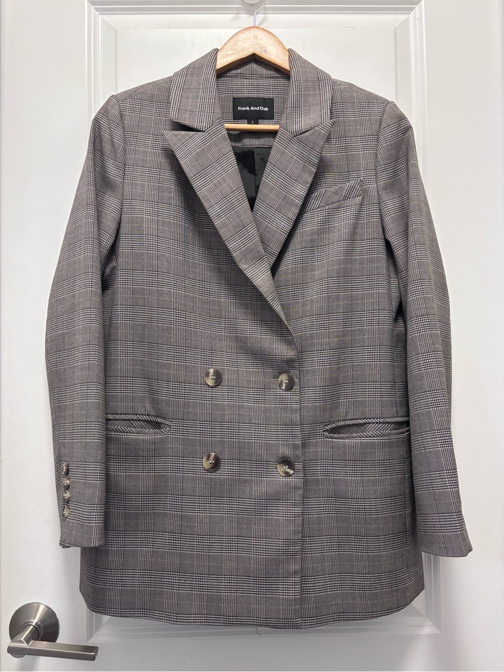 Frank & Oak Gray Glen Plaid Double-Breasted Blazer